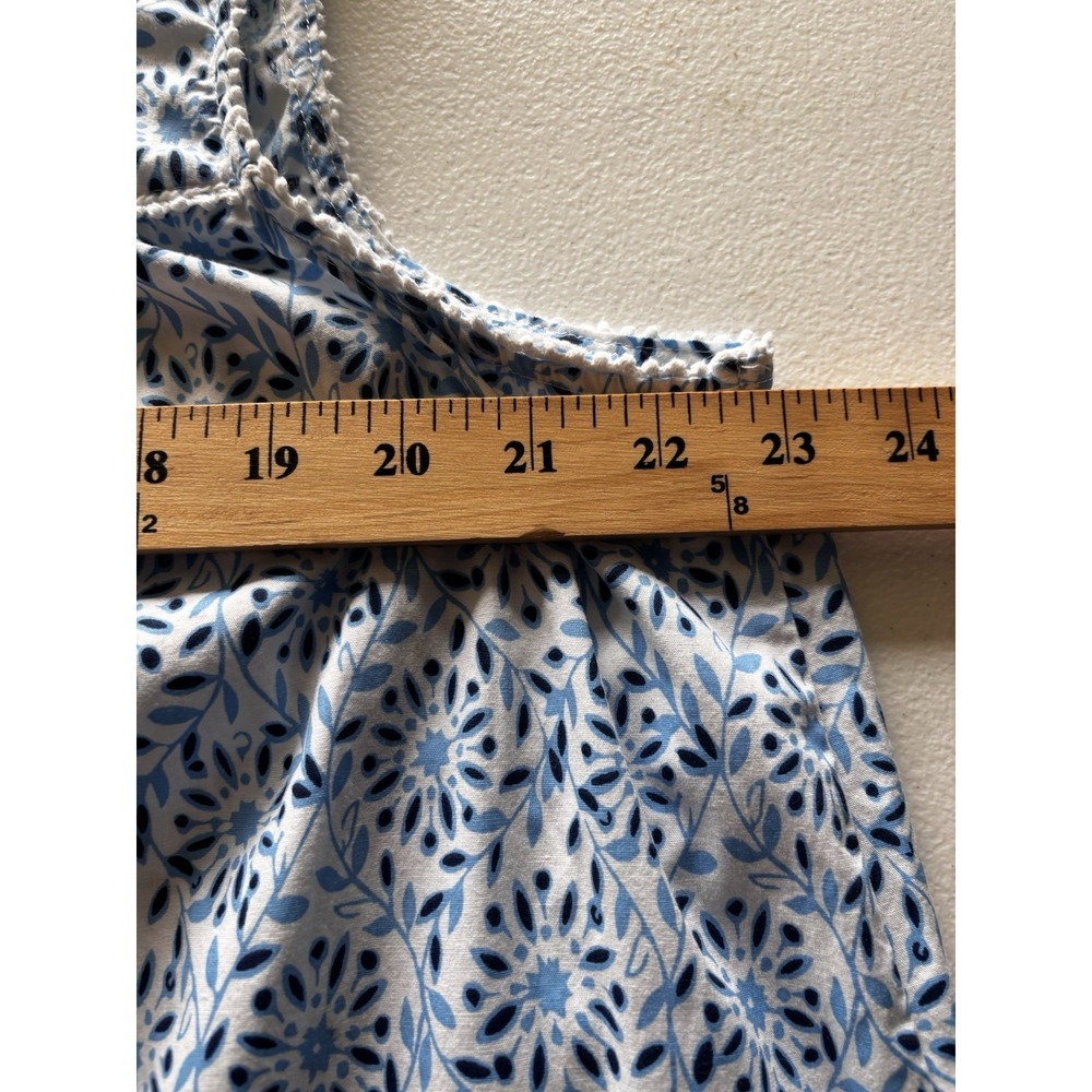 Vintage National Nightgown House Dress 1X Blue White Lace Bodice Ruffle Hem S/L - Picture 10 of 12